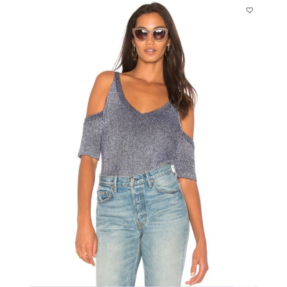 NWT New $175 Splendid Surrey Marl Cold Shoulder Pullover Size M Blue - Picture 1 of 12